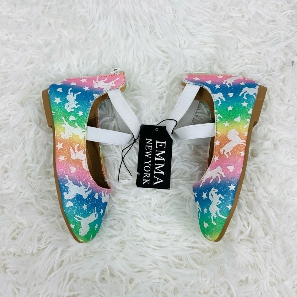 NWT EMMA NEW YORK colorful sparkly unicorn ballerina flats size girls 8
